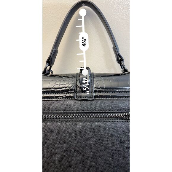 Aldo black croc embossed faux leather top handle satchel with crossbody strap - Picture 9 of 11